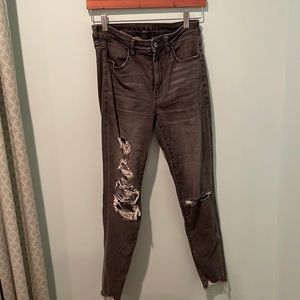 American Eagle Grey Ripped Skinny Jeans